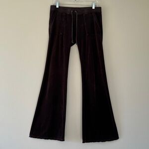 Vintage Juicy Couture Brown Velour Flare Pants Loe Pockets Ultra Low Rise Medium